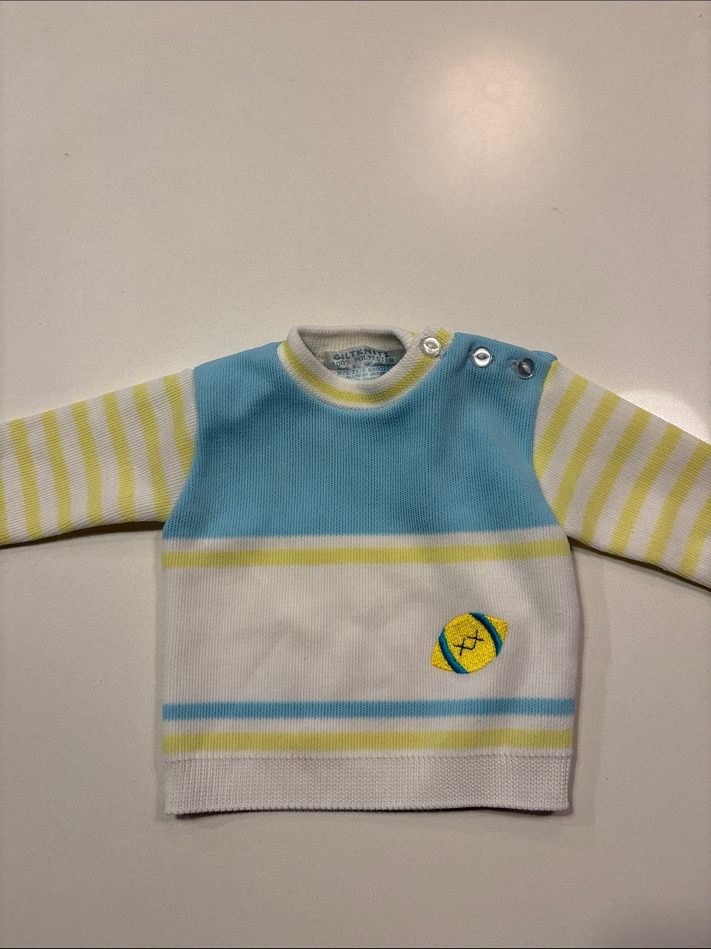 Vintage Striped Baby Sweater with Embroidered Football Appliqué